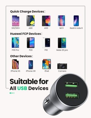 Cargador Carga Rápida De Auto Ugreen Usb Dual Qc 3.0 36w_2