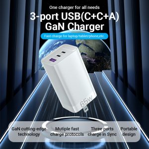 Cargador De Pared 65W Carga Rápida GaN Vention 2 Usb C 1 Usb_1