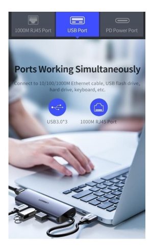 Hub 5 En 1 Usb C Ugreen 3x Usb 3.0 1x Rj45 1x Usb C Pd 100 W_4