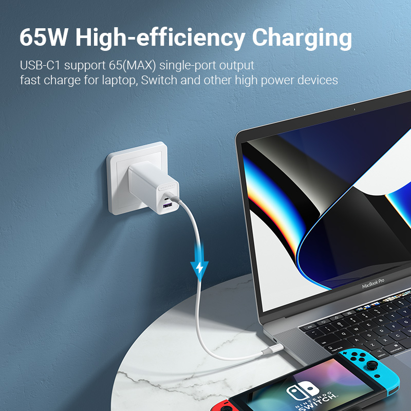 Cargador De Pared 65W Carga Rápida GaN Vention 2 Usb C 1 Usb_3