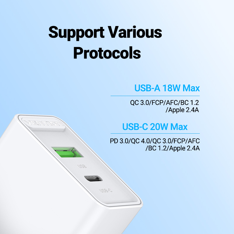 Cargador Dual 20W Carga Rápida Vention Usb A y C Compatible_4