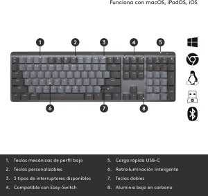 Teclado Bluetooth Logitech Mx Mechanical Usb Español Grafito_4