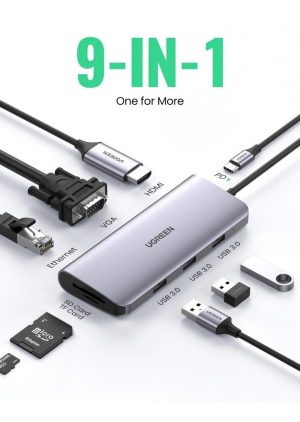 Hub 9 En 1 Usb C Ugreen Hdmi Vga Rj45 Usb 3.0 Sd/tf 100 W Pd_1