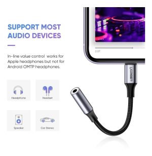 Cable Ugreen Lightning A Jack 3.5mm Aux M-f Trenzado 10cm_6